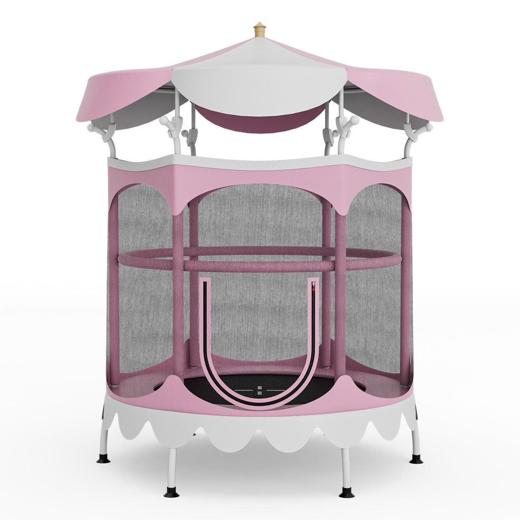 64 Inch Kids Trampoline with Detachable Canopy and Safety Enclosure Net-Orange