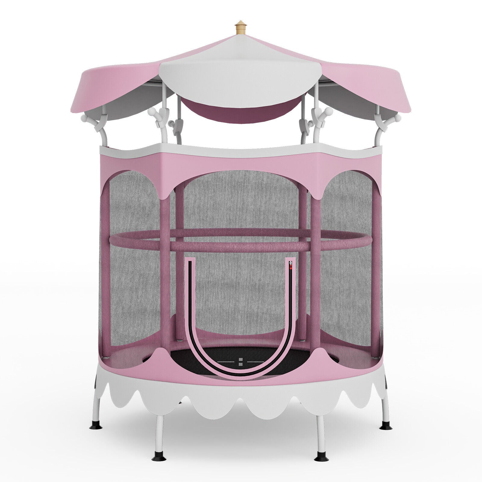64 Inch Kids Trampoline with Detachable Canopy and Safety Enclosure Net-Orange