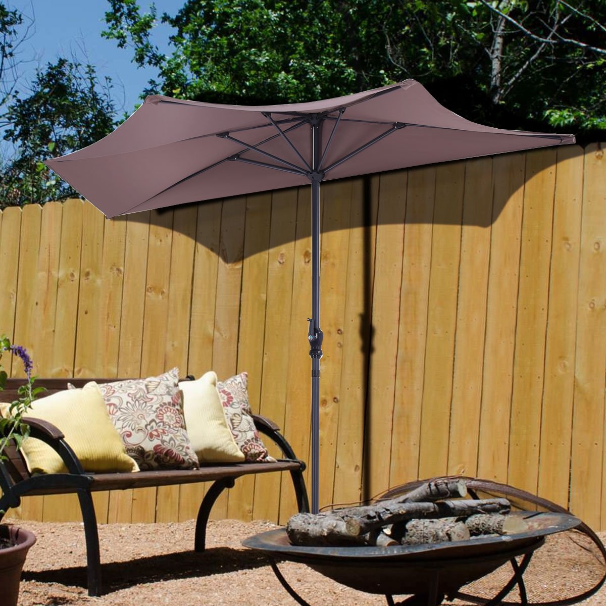 9Ft Patio Bistro Half Round Umbrella -Beige