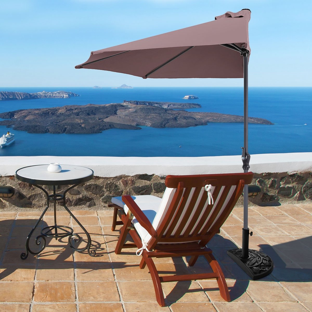 9Ft Patio Bistro Half Round Umbrella -Beige
