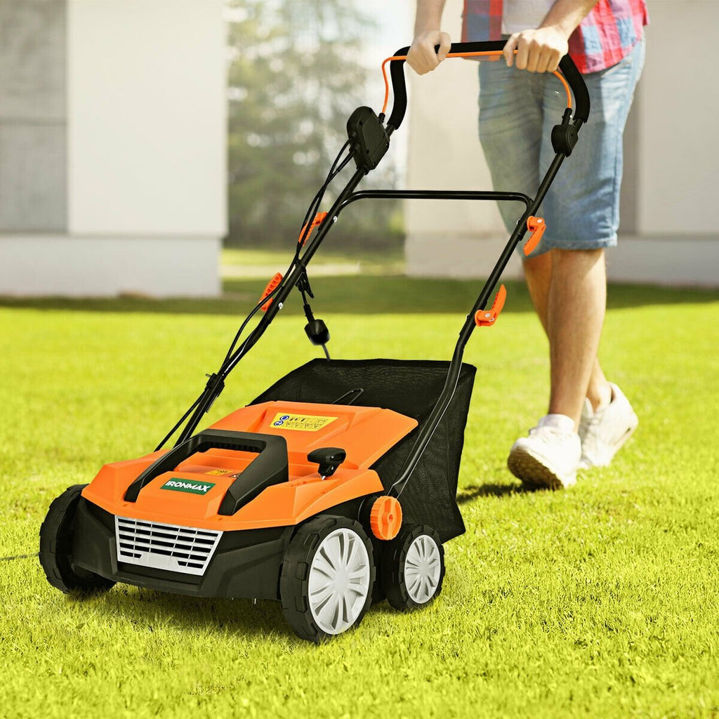 15 Inch 13 Amp Electric Scarifier with Collection Bag and Removable Blades-Green