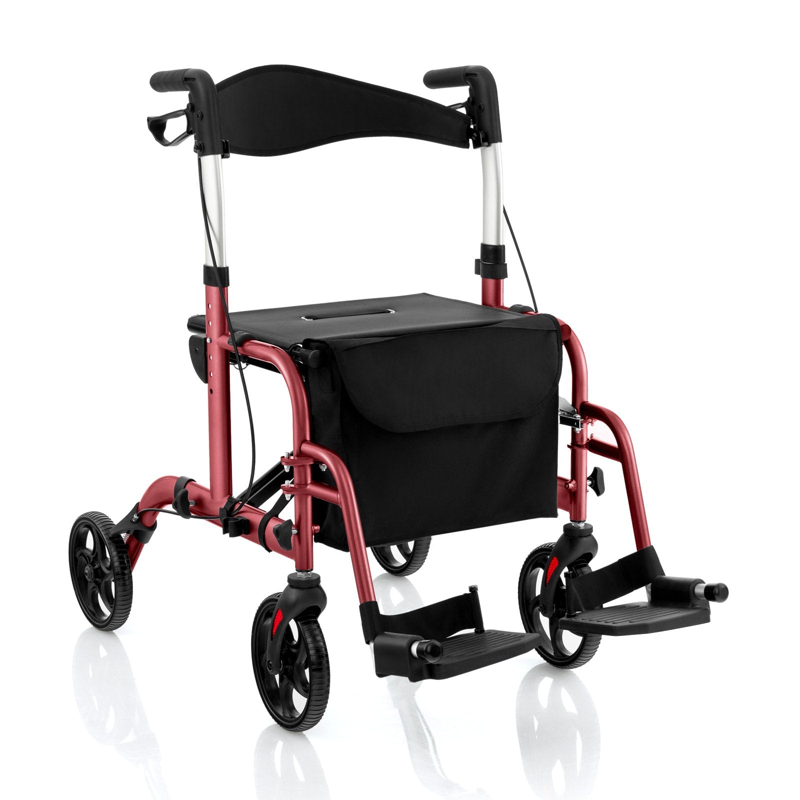 2-in-1 Adjustable Folding Handle Rollator Walker with Storage Space-Black