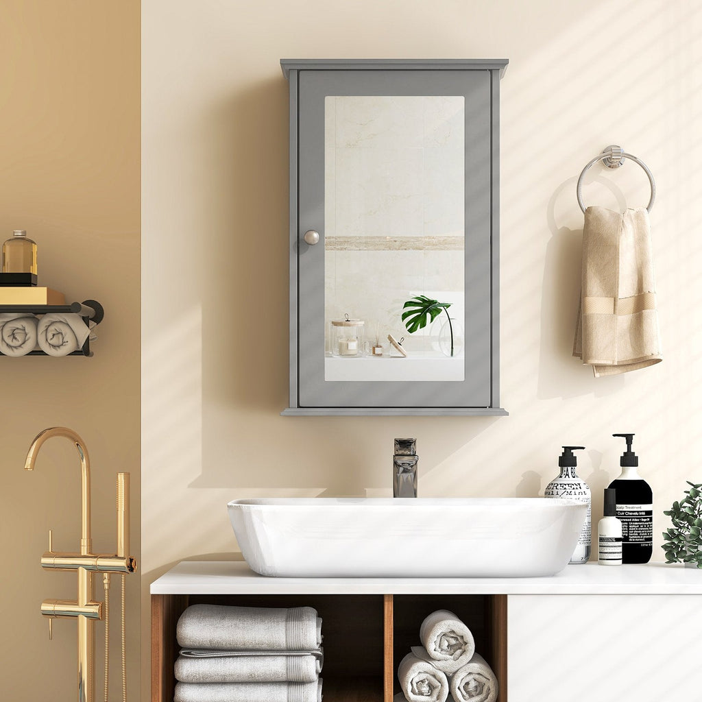Bathroom Wall Cabinet with Single Mirror Door-Brown