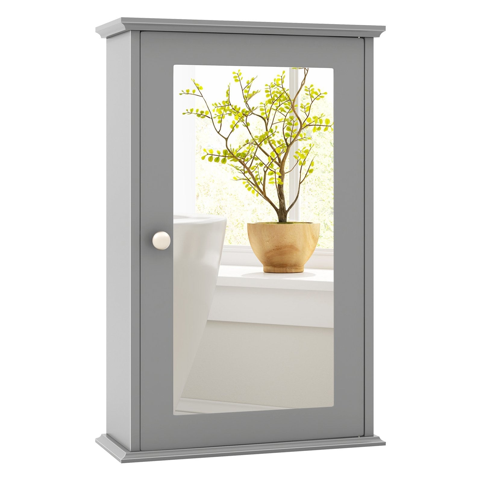 Bathroom Wall Cabinet with Single Mirror Door-Brown