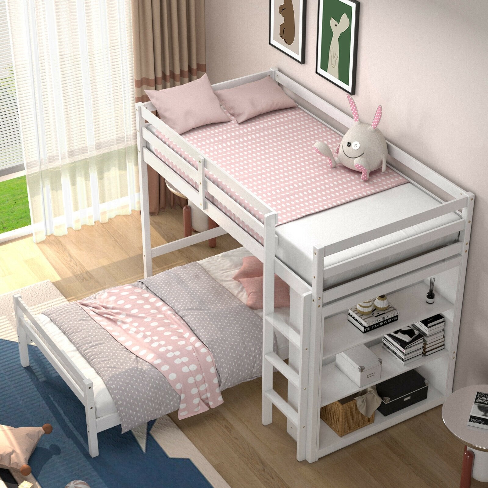 Twin Over Twin Loft Bunk Bed with Bookcase-Espresso