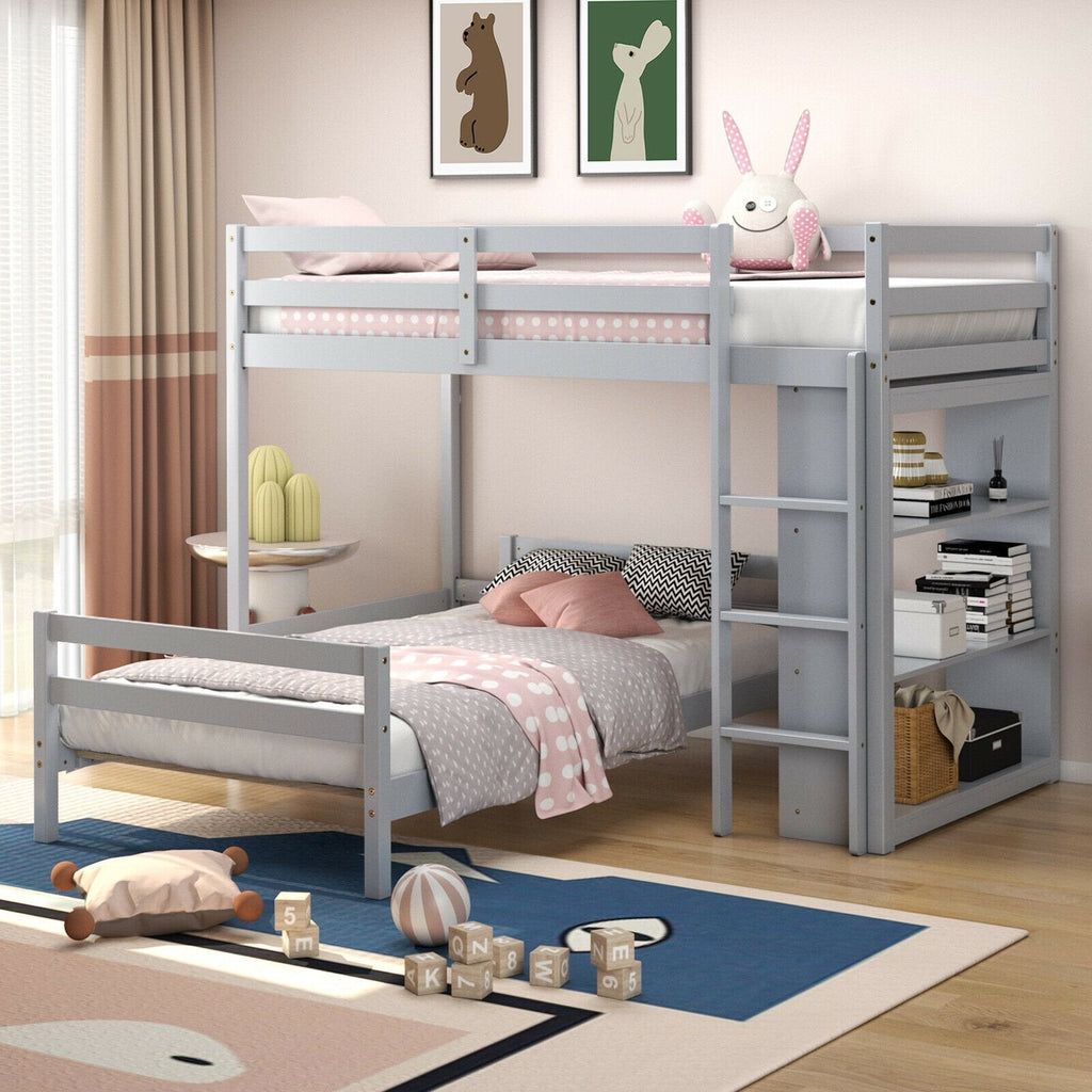 Twin Over Twin Loft Bunk Bed with Bookcase-Espresso