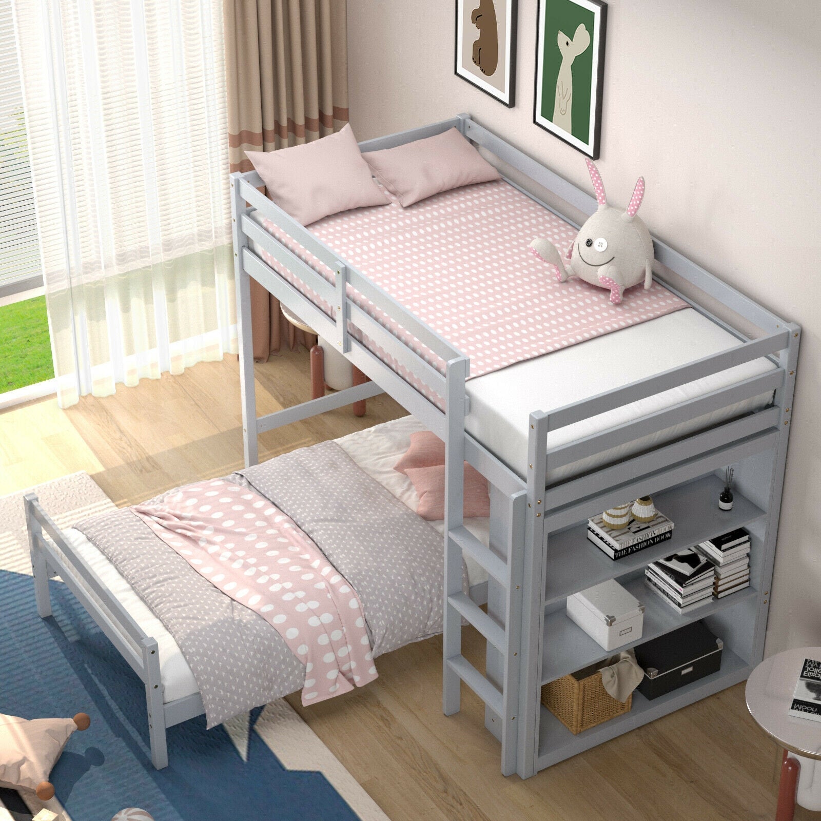 Twin Over Twin Loft Bunk Bed with Bookcase-Espresso