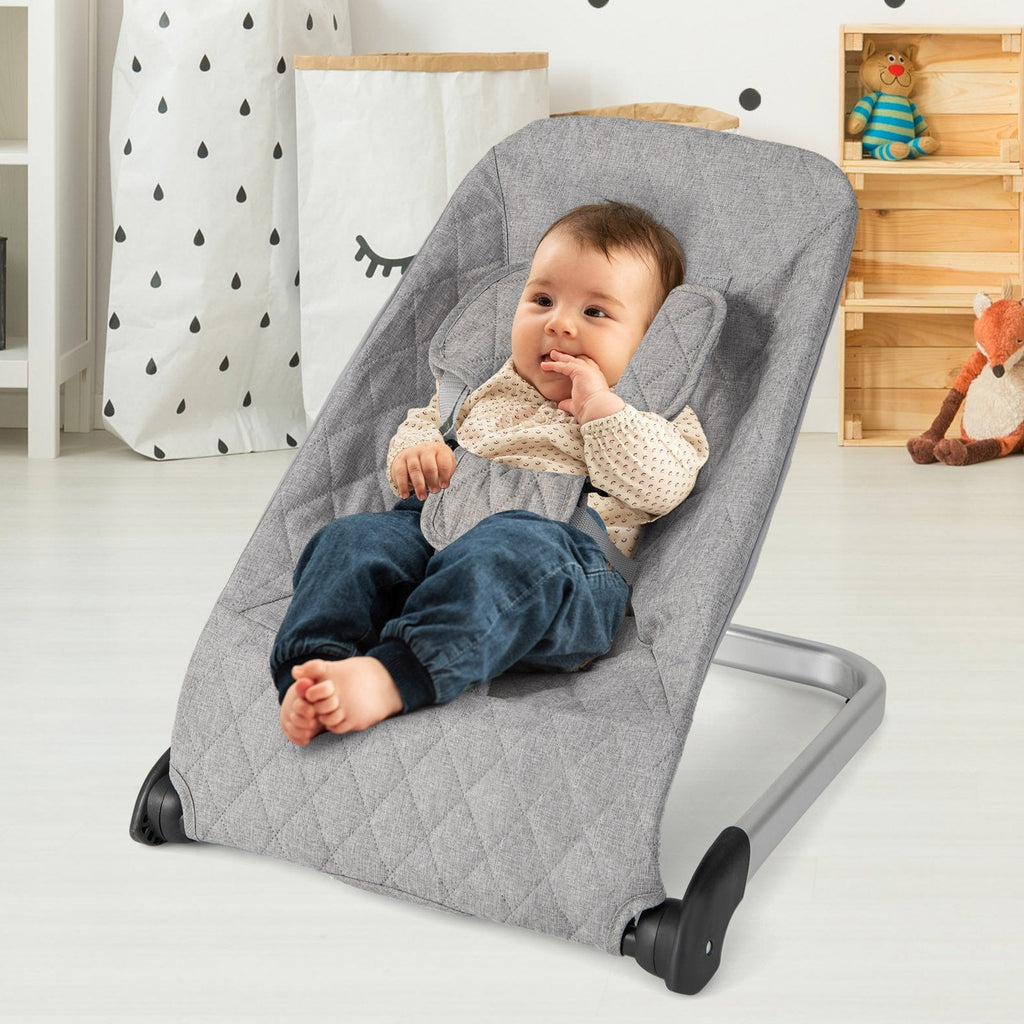 Baby Bouncer Seat with Aluminum and Metal Frame-Beige
