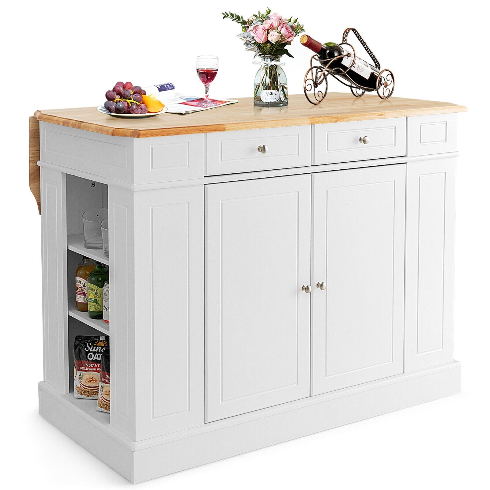 Kitchen Island with Storage and 3-Level Adjustable Shelves-Black