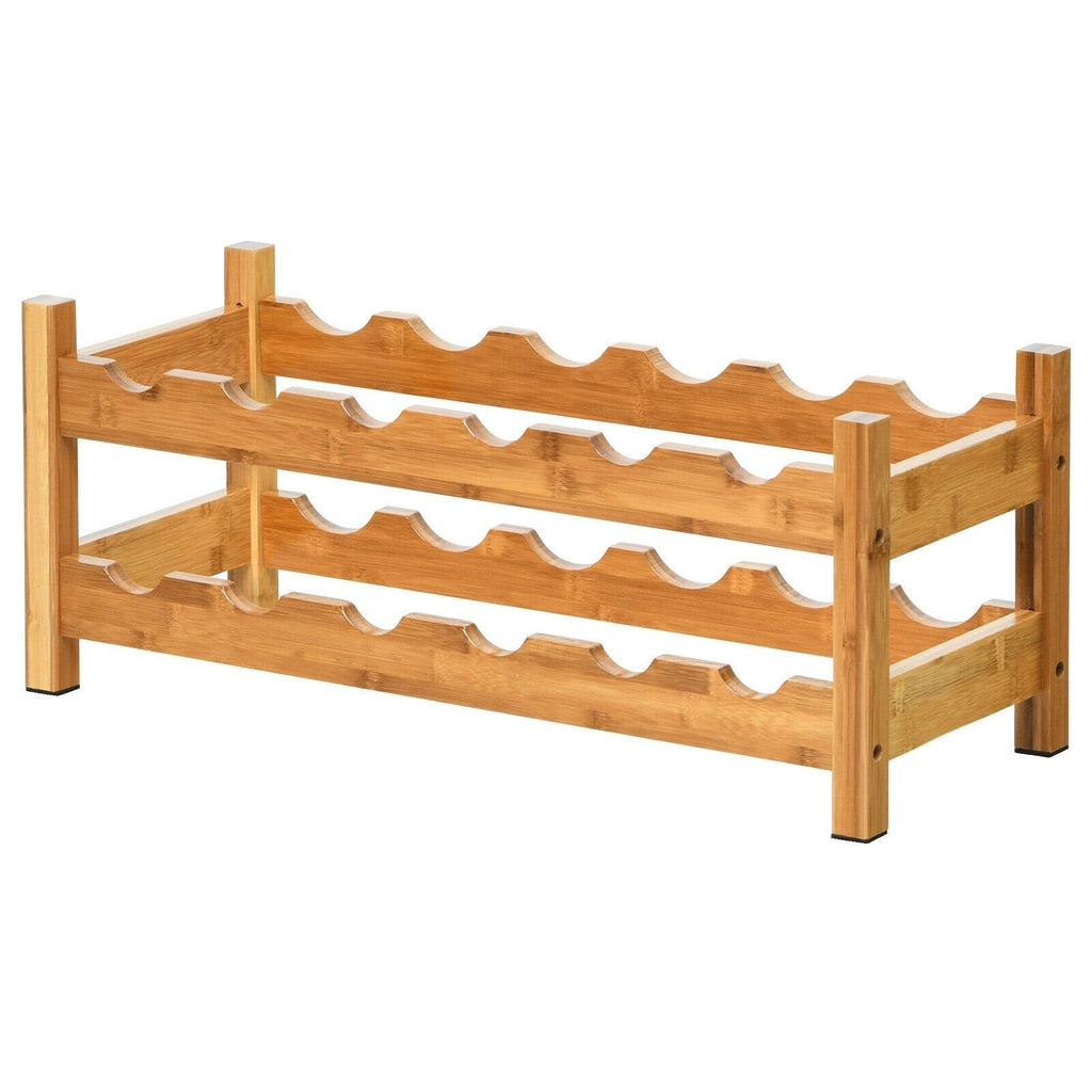 12 Bottles 2-Tier Bamboo Storage Shelf Wine Rack-Brown