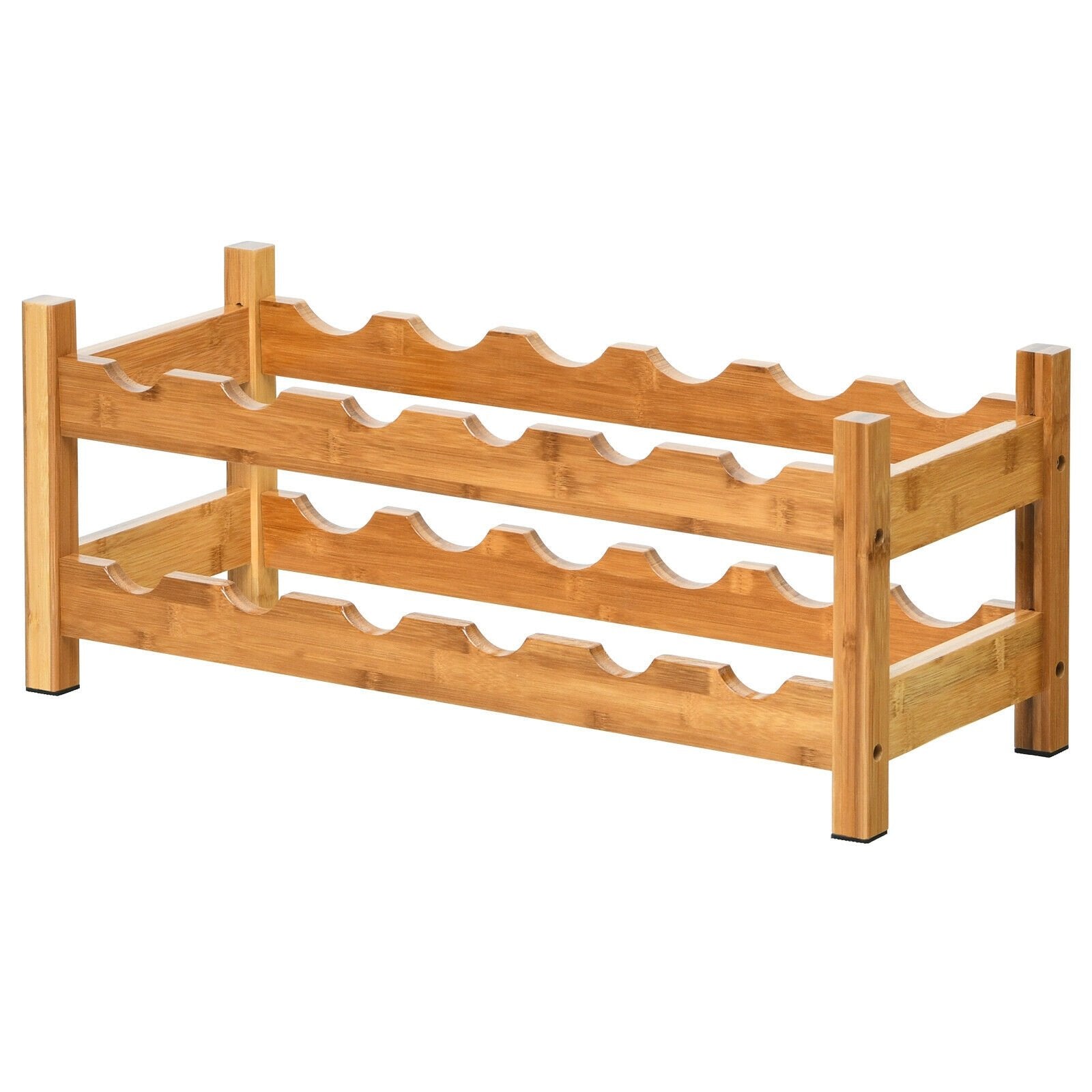 12 Bottles 2-Tier Bamboo Storage Shelf Wine Rack-Brown
