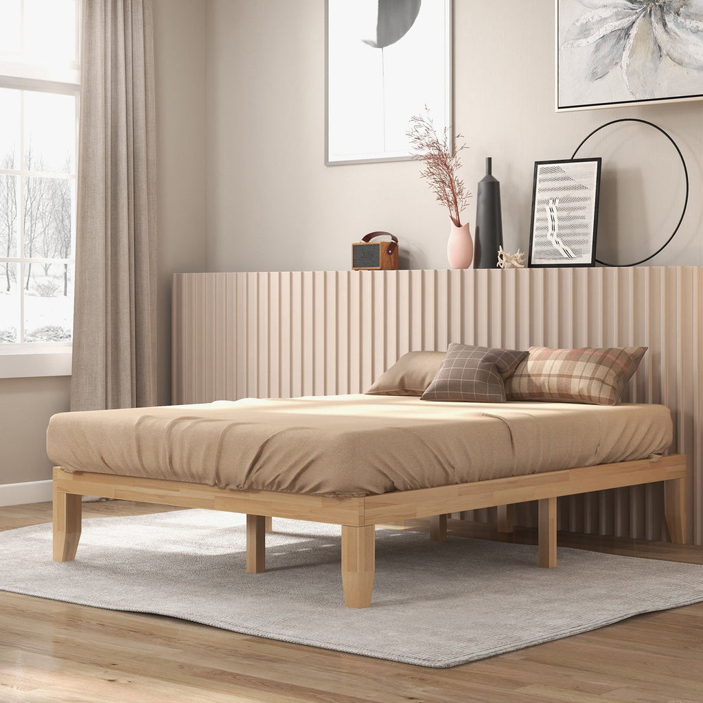 Queen Size 14 Inch Wooden Bed Mattress Frame-Brown