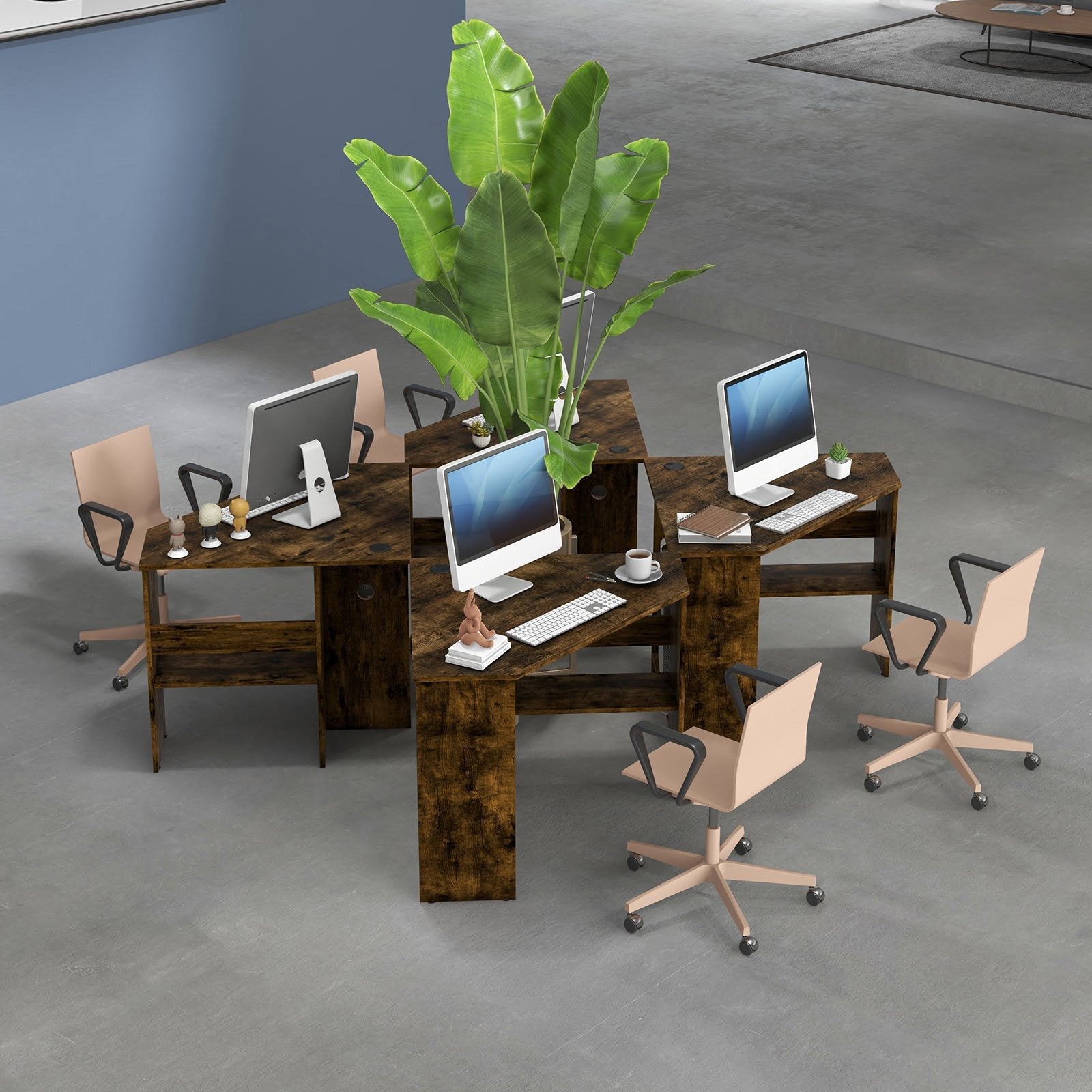 Corner Computer Desk Triangle Writing Workstation with Storage Shelf-Black