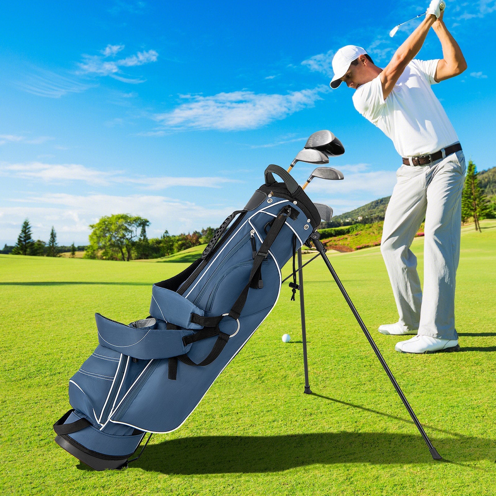 Golf Stand Cart Bag with 4 Way Divider Carry Organizer Pockets-Black