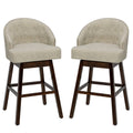 Set of 2 Swivel Bar Stools Tufted Bar Height Pub Chairs with Rubber Wood Legs-Beige