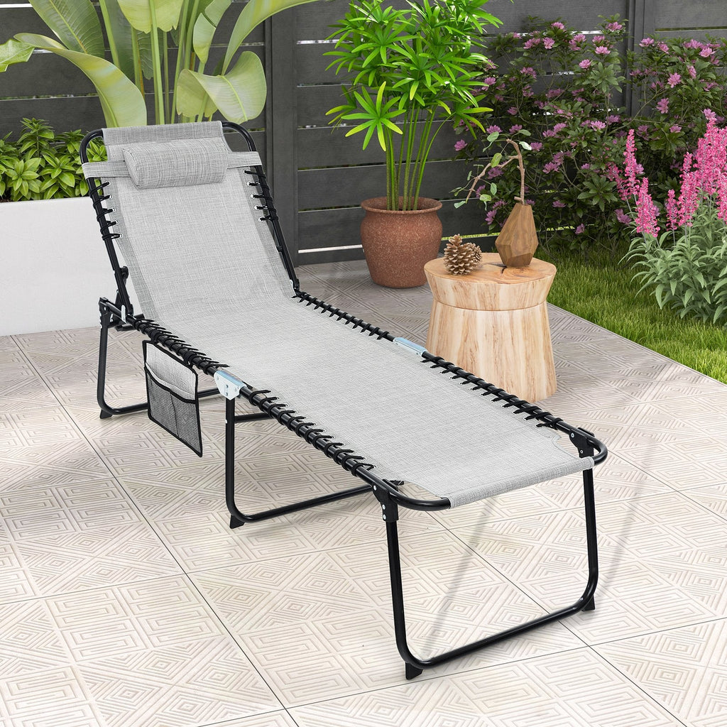 Foldable Recline Lounge Chair with Adjustable Backrest and Footrest-Beige