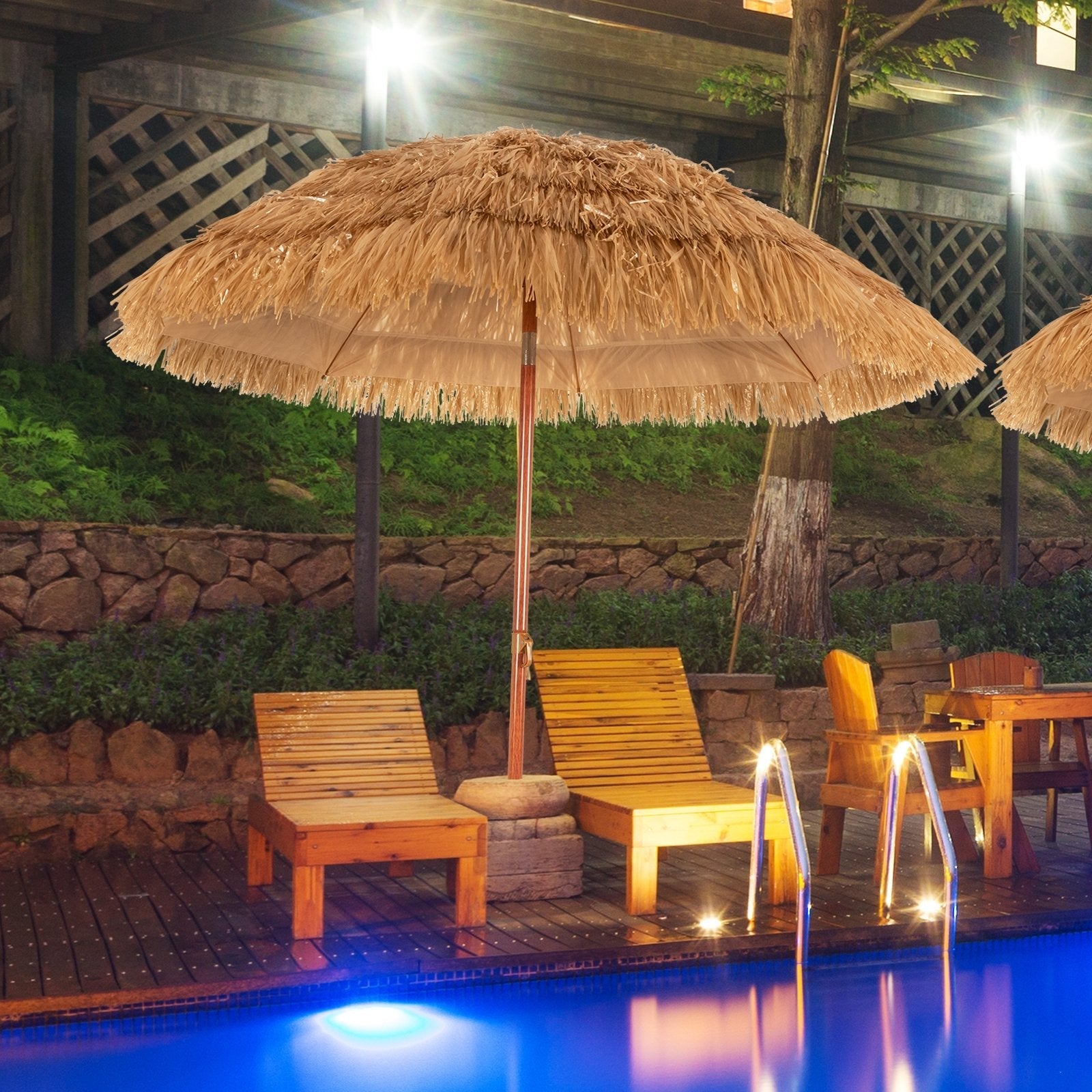 6.5 Feet Portable Thatched Tiki Beach Umbrella with Adjustable Tilt for Poolside and Backyard