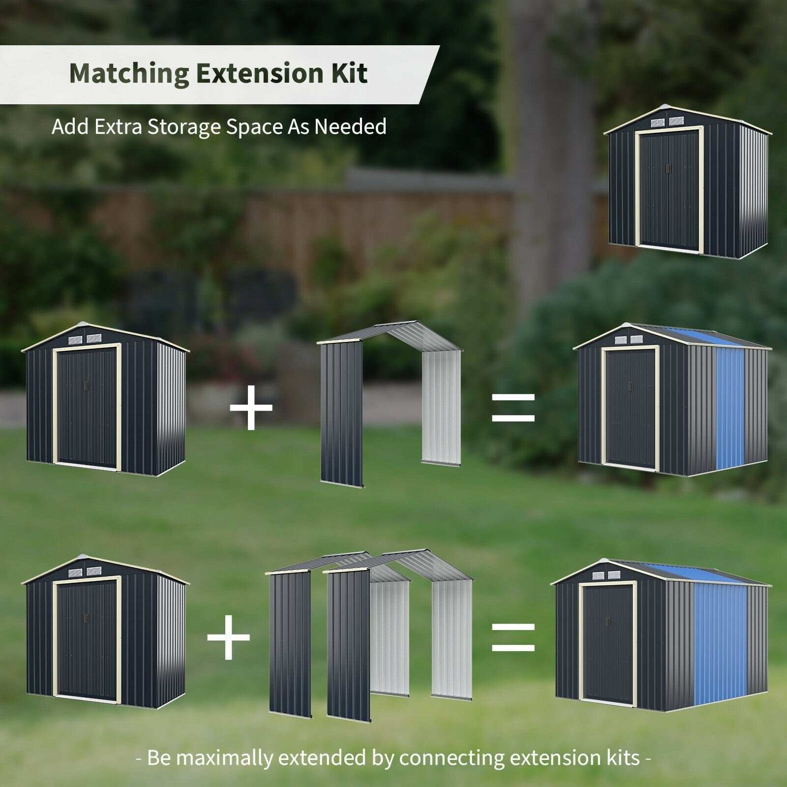 Outdoor Storage Shed Extension Kit for 9.1 Feet Shed-Gray