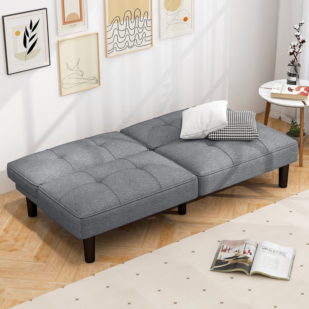 Convertible Folding Futon Sofa Bed with 6-Position Adjustable Backrest-Gray
