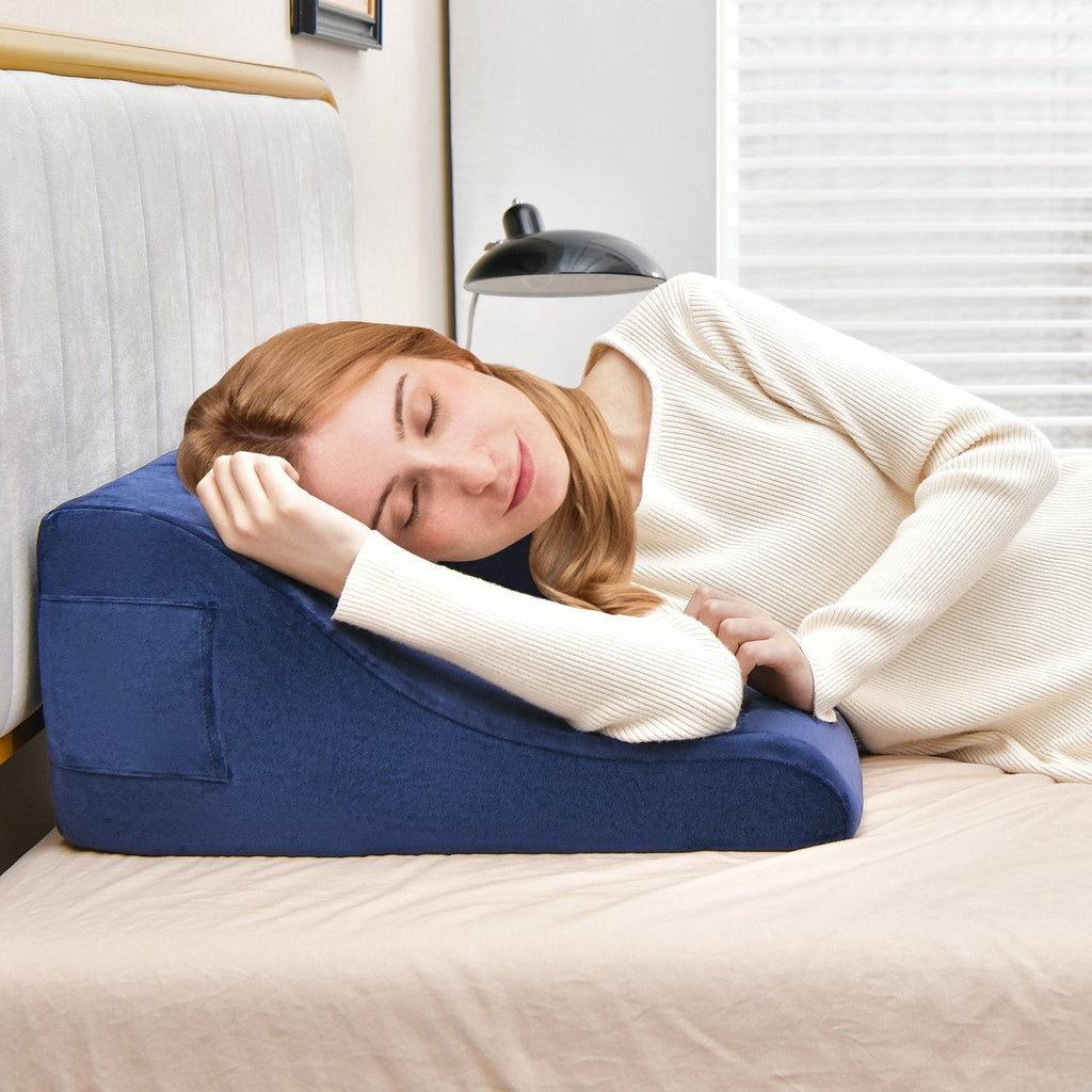 Bed Wedge Pillow with Tablet Pillow Stand and Side Pockets-Brown