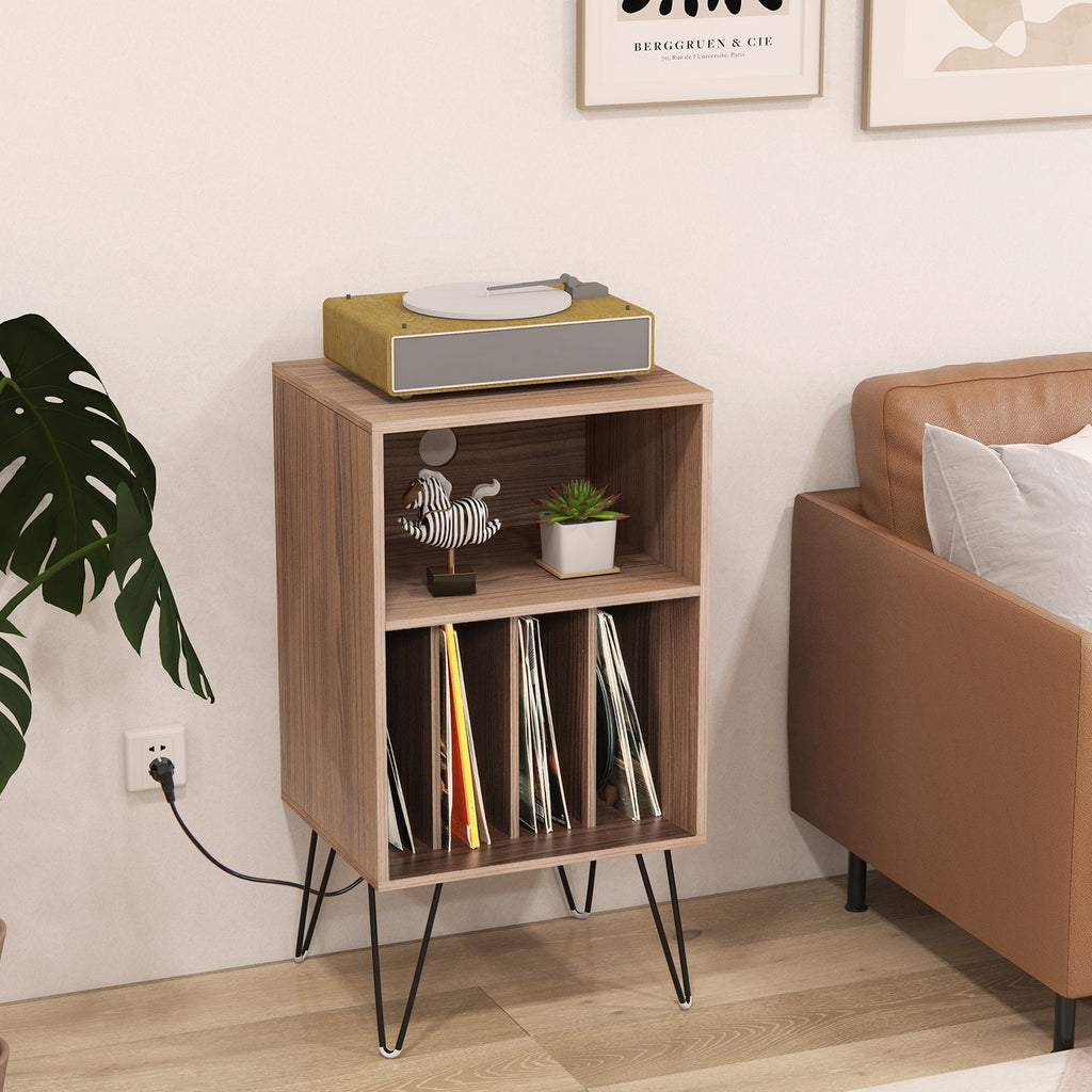 Record Player Stand with Charging Station for Living Room Bedroom-Black
