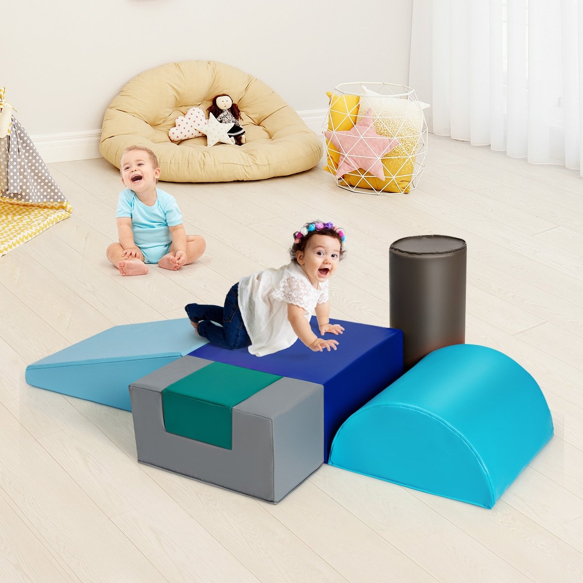6 Piece Climb Crawl Play Set Indoor Kids  Toddler-Gray