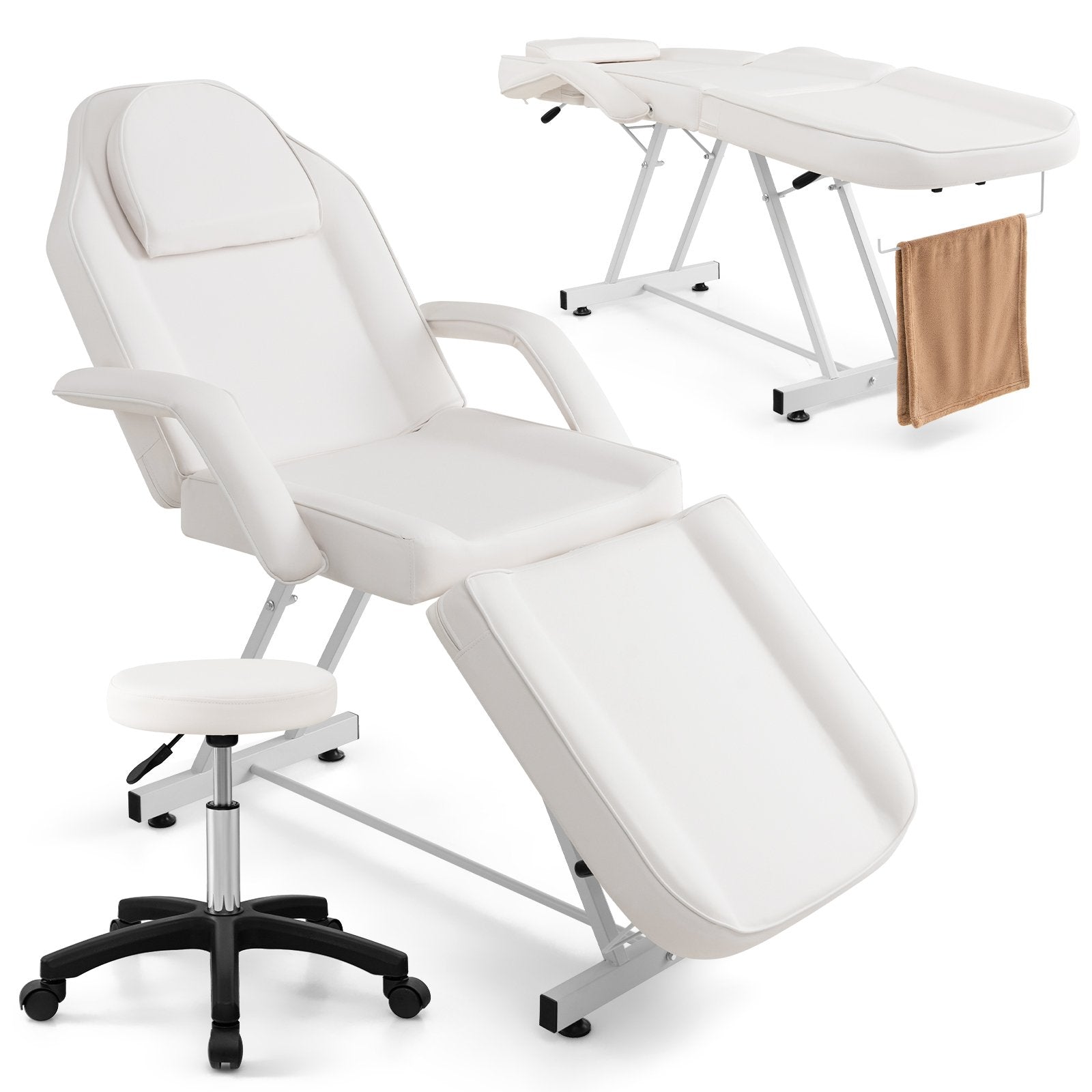 73 Inch Facial Chair Set with Removable Headrest Detachable Armrests and Towel Rack-Black