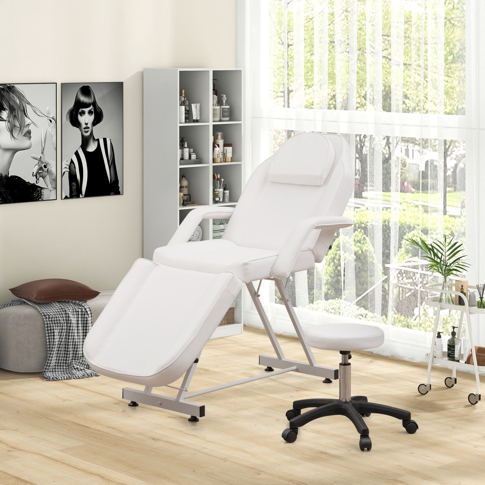 73 Inch Facial Chair Set with Removable Headrest Detachable Armrests and Towel Rack-Black