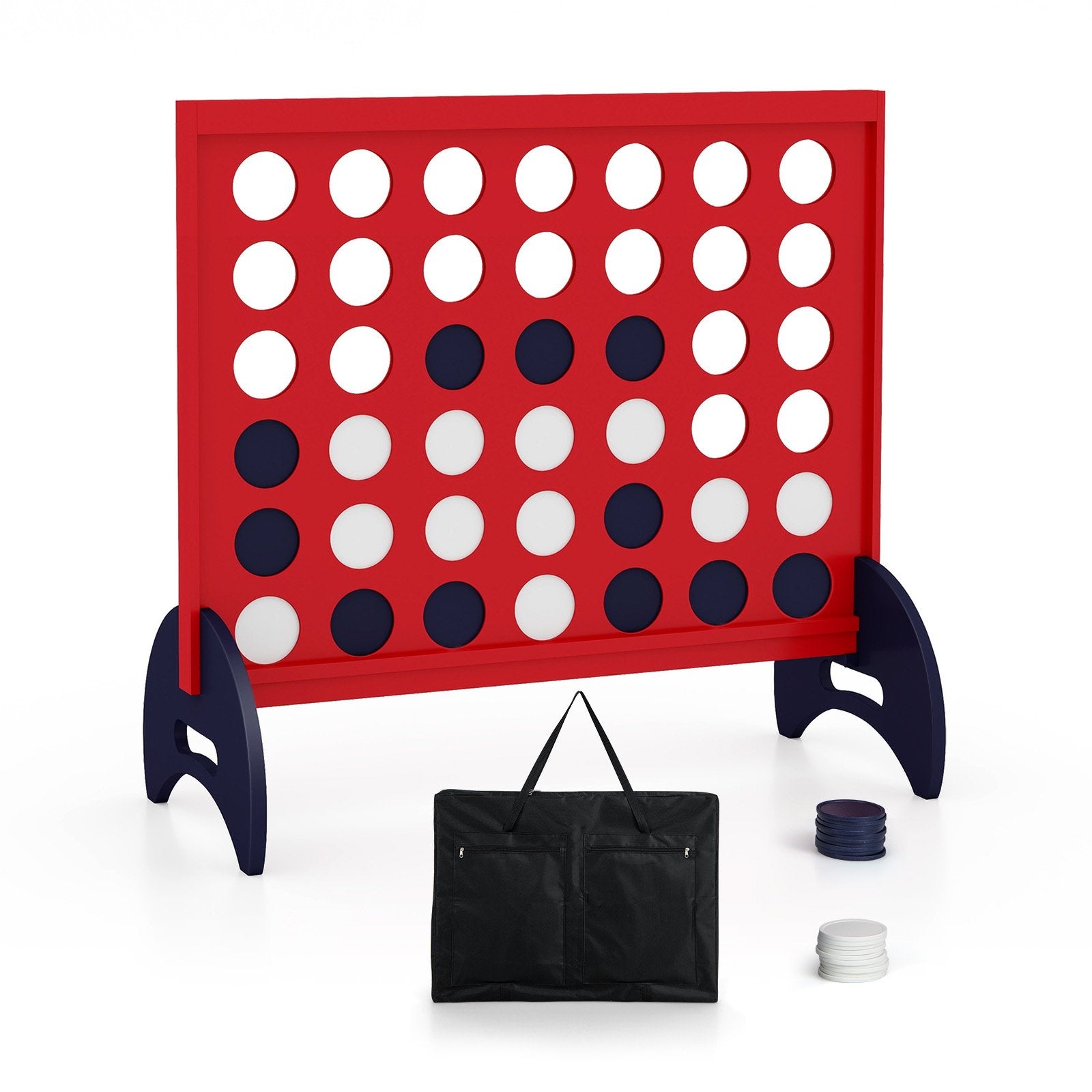Wooden 4-in-a-row Game Set with 42 PCS Chips and 600D Oxford Fabric Carrying Bag-Blue