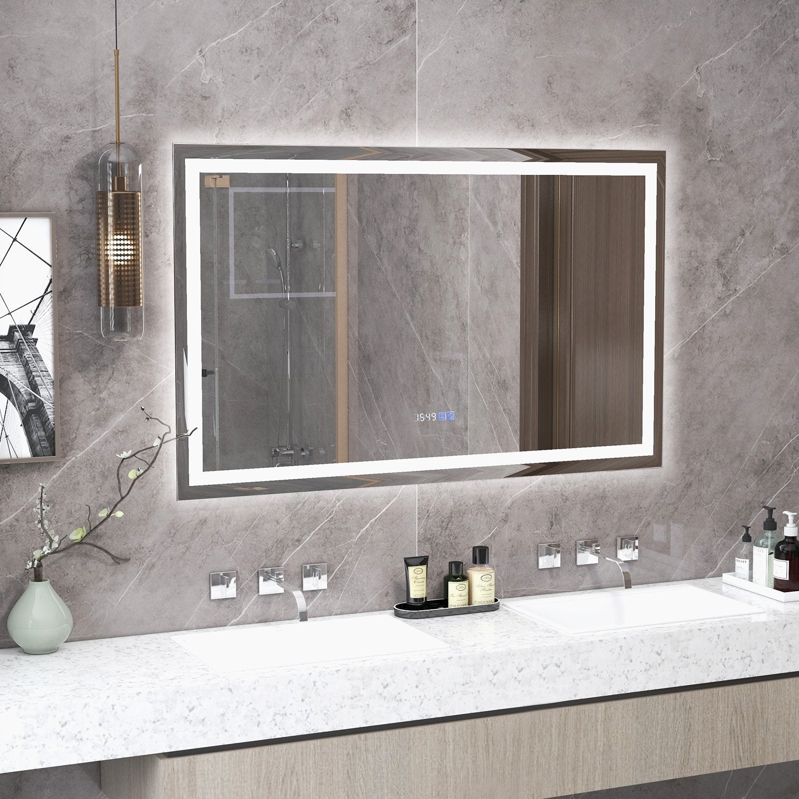 LED Bathroom Mirror Wall Mounted Rectangle Mirror with 3-Color Dimmable Lights-S