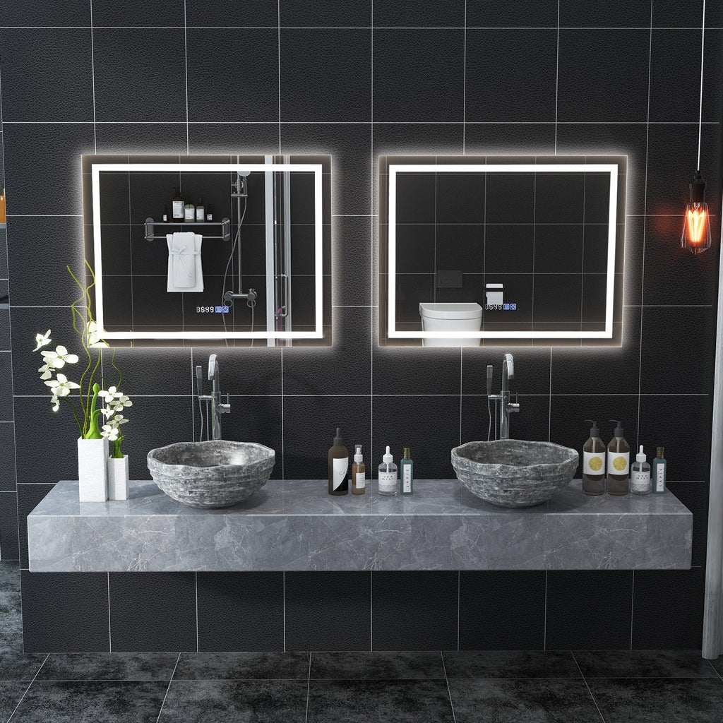 LED Bathroom Mirror Wall Mounted Rectangle Mirror with 3-Color Dimmable Lights-M