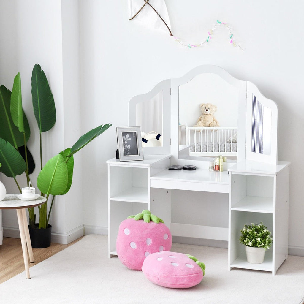 Kids Tri Folding Mirror Makeup Dressing Vanity Table Set-Pink