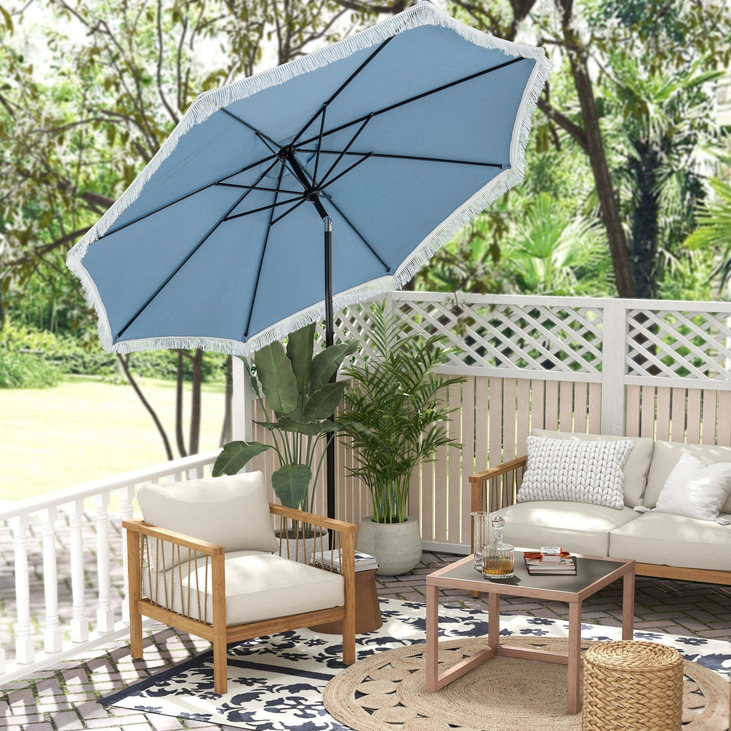 9 FT Patio Umbrella with Sun-Protective Canopy for Patio Garden Pool-Beige