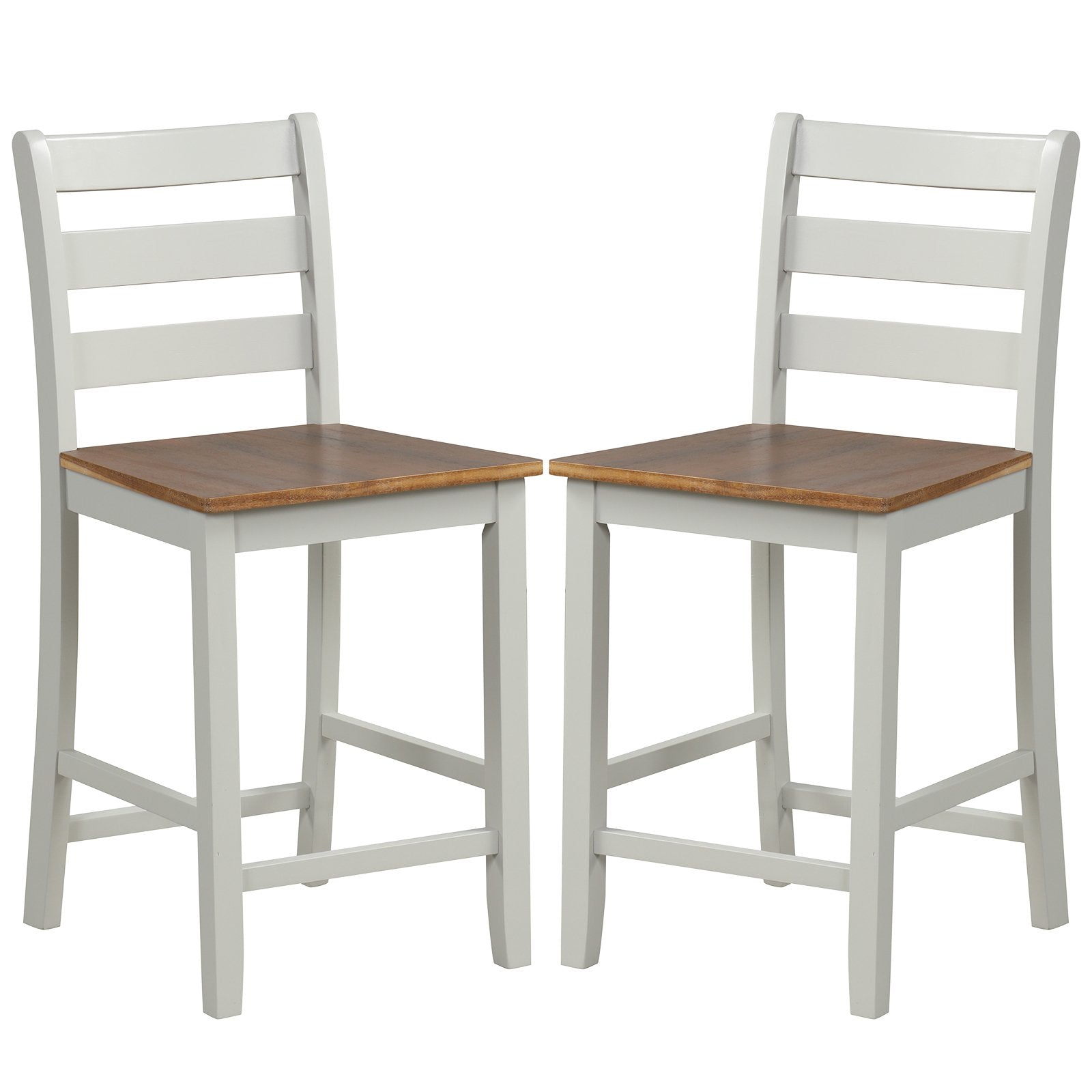 Set of 2 Counter Bar Stool with Inclined Backrest and Footrest-Gray