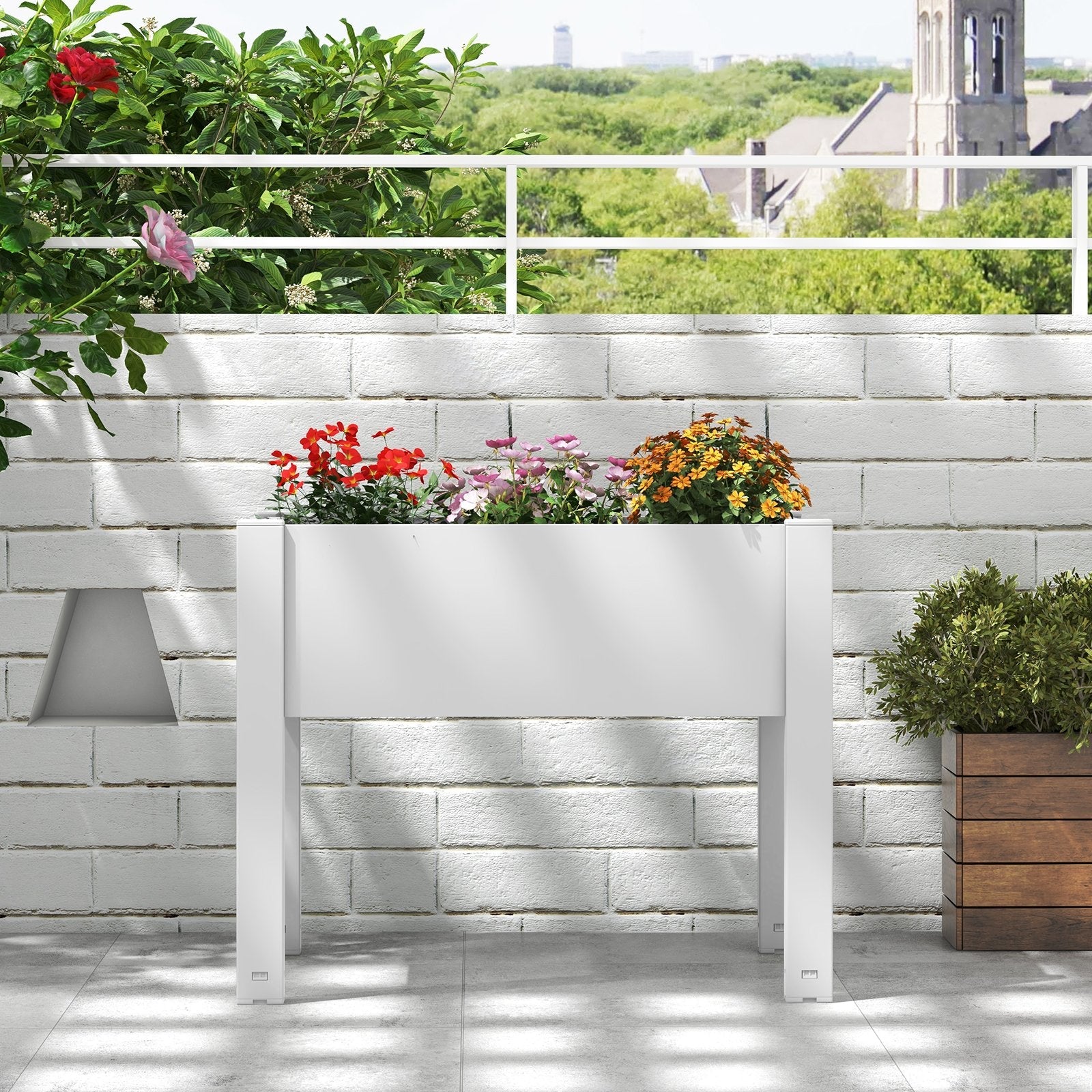 53L Raised Bed Grow Box Self-Watering Planter Box Stand with Water Level Monitor-Coffee