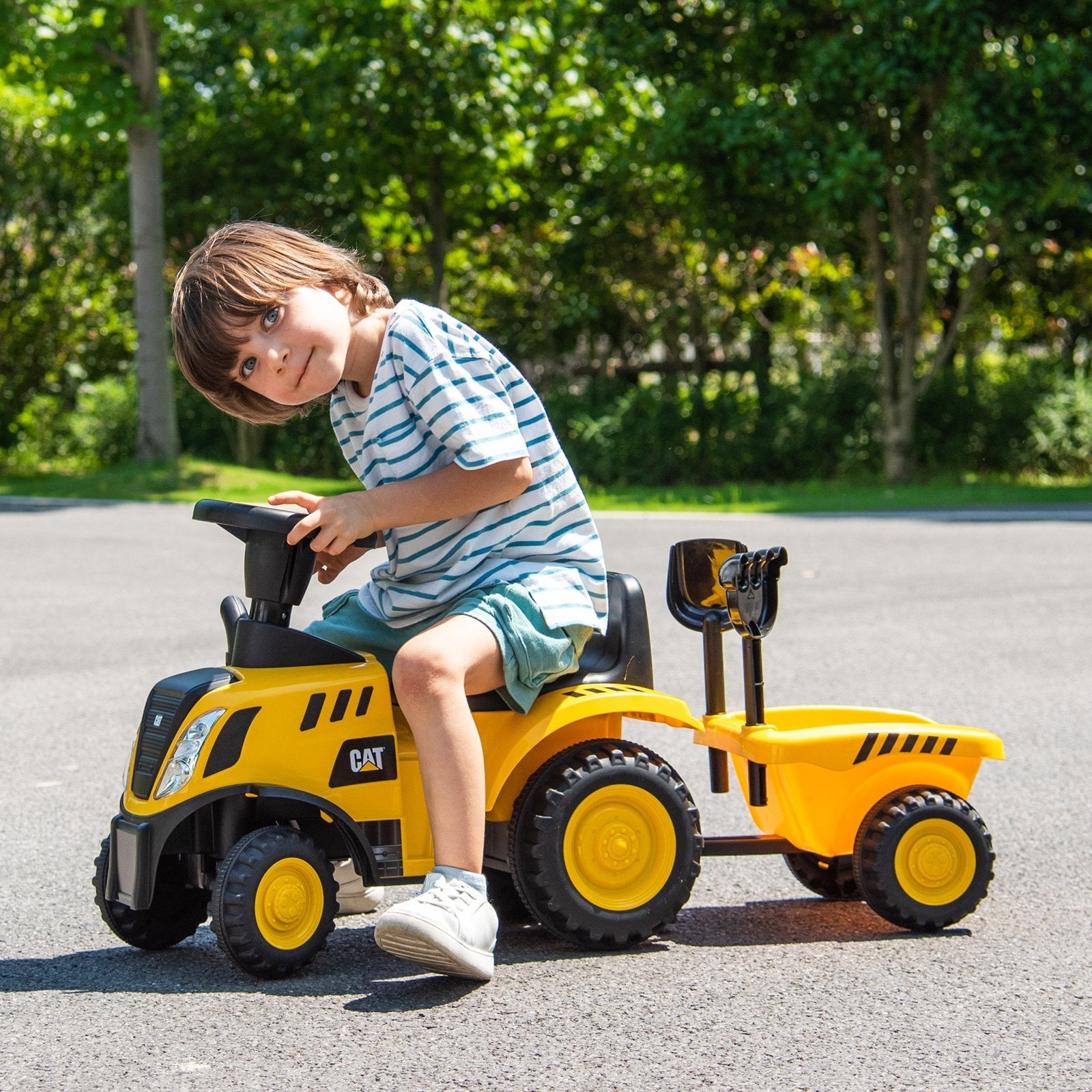 Kids Ride on Tractor Licensed Caterpillar with Detachable Trailer No Power-Yellow