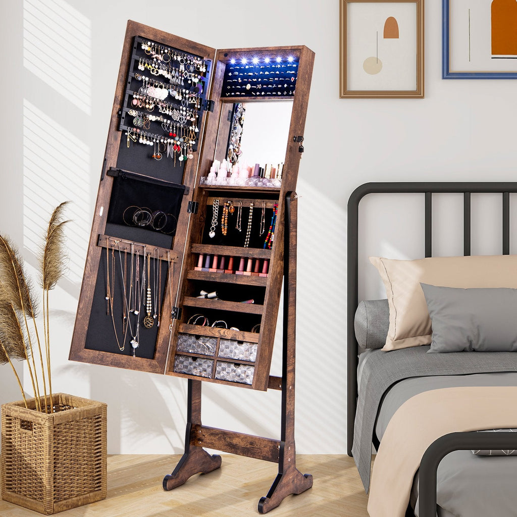 Free Standing Full Length Jewelry Armoire with Lights in Black