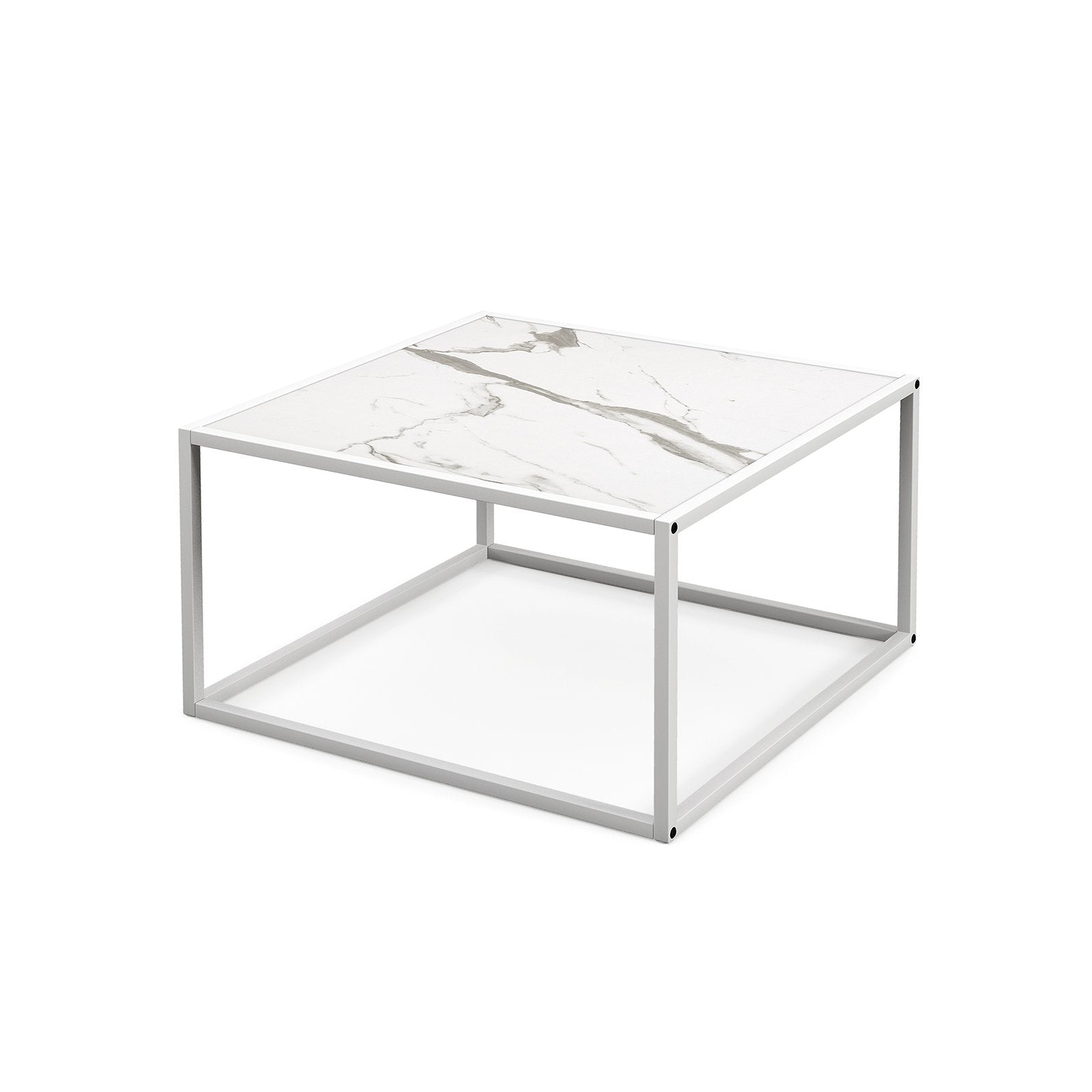 Modern Glass Square Coffee Table with Metal Frame for Living Room-Black