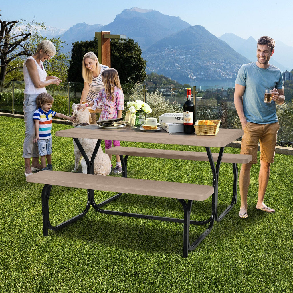 HDPE Outdoor Picnic Table Bench Set with Metal Base-Black