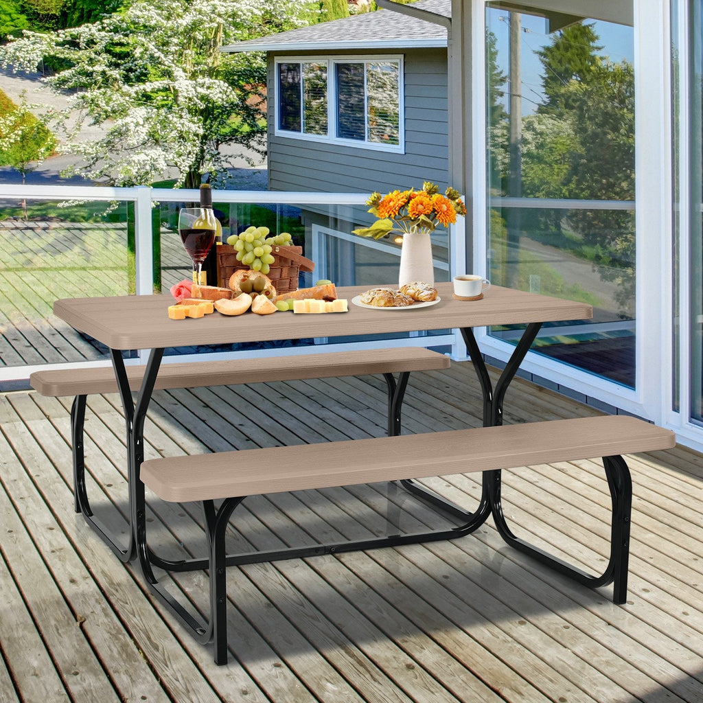 HDPE Outdoor Picnic Table Bench Set with Metal Base-Black