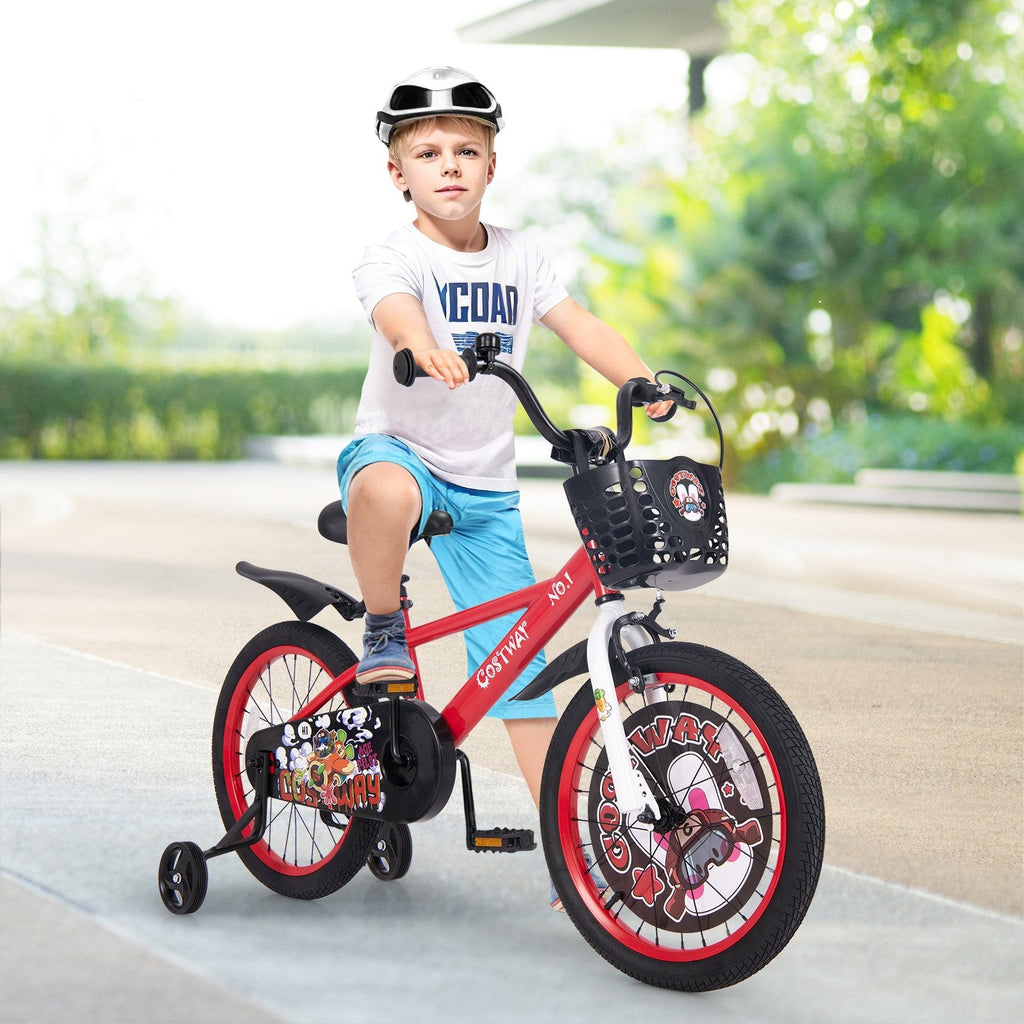16 Inch Kids Bike Adjustable with Storage Basket and Double Brake for 4-8 Years Old-16 inches