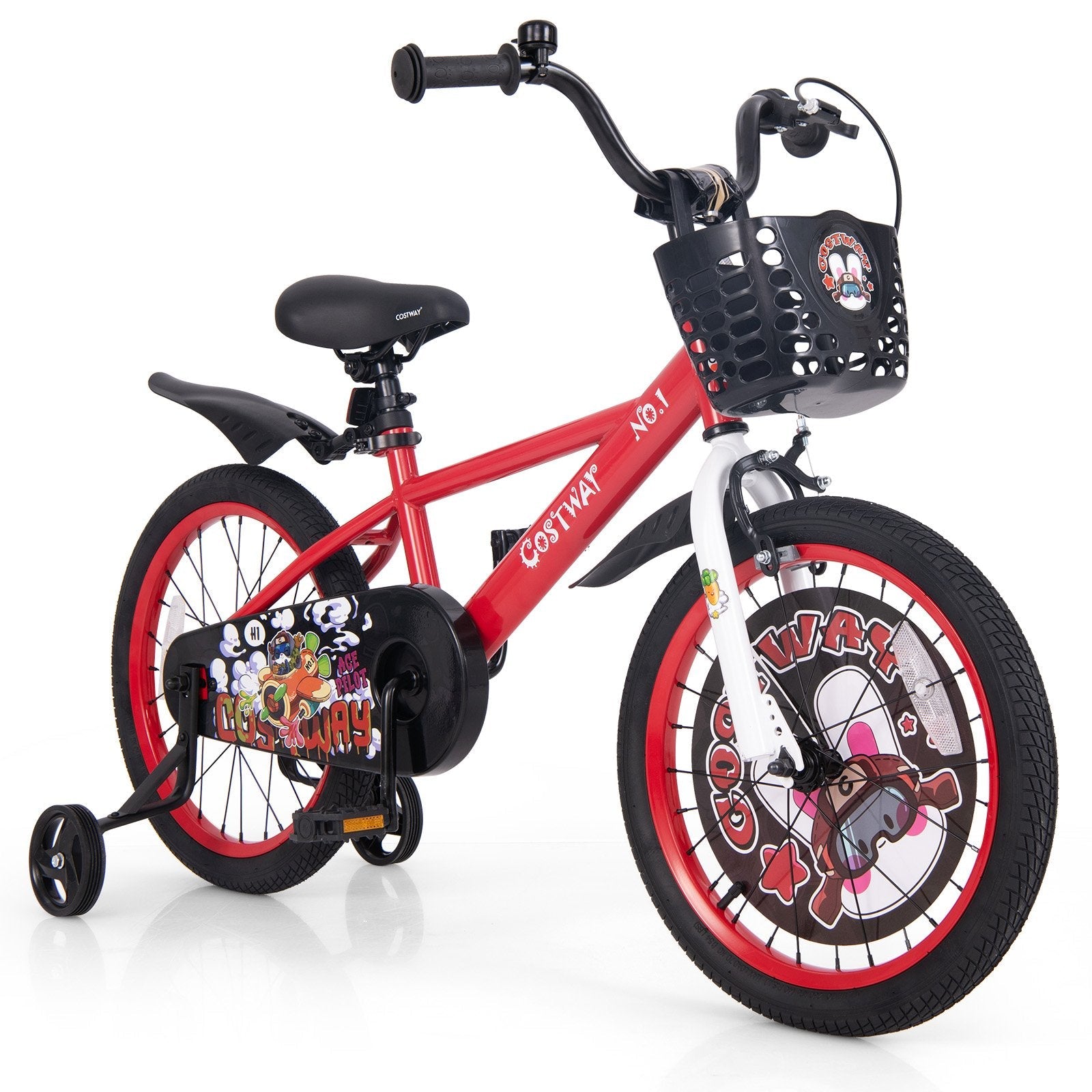 16 Inch Kids Bike Adjustable with Storage Basket and Double Brake for 4-8 Years Old-16 inches