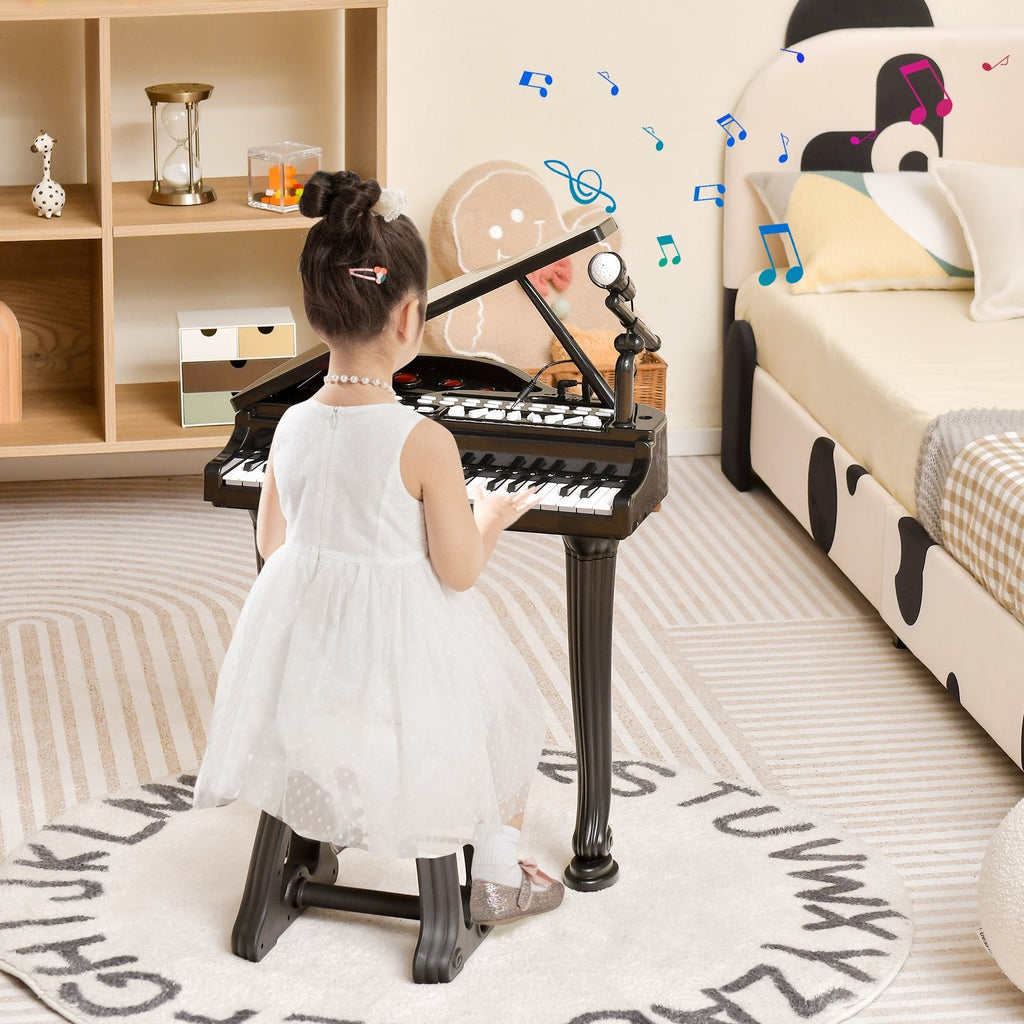 37 Keys Kids Piano Keyboard with Stool and Piano Lid-Black