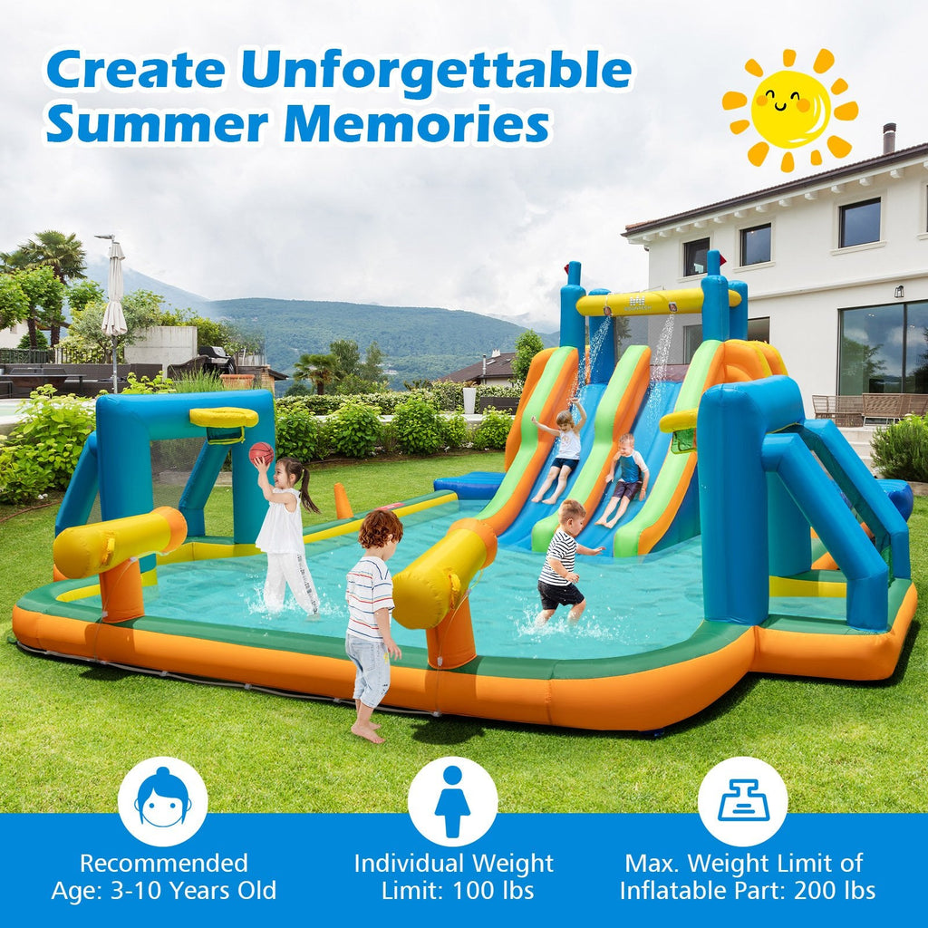 Kids Inflatable Water Slide with 2 Long Slides and 2 Soccer Gates with 950W Blower