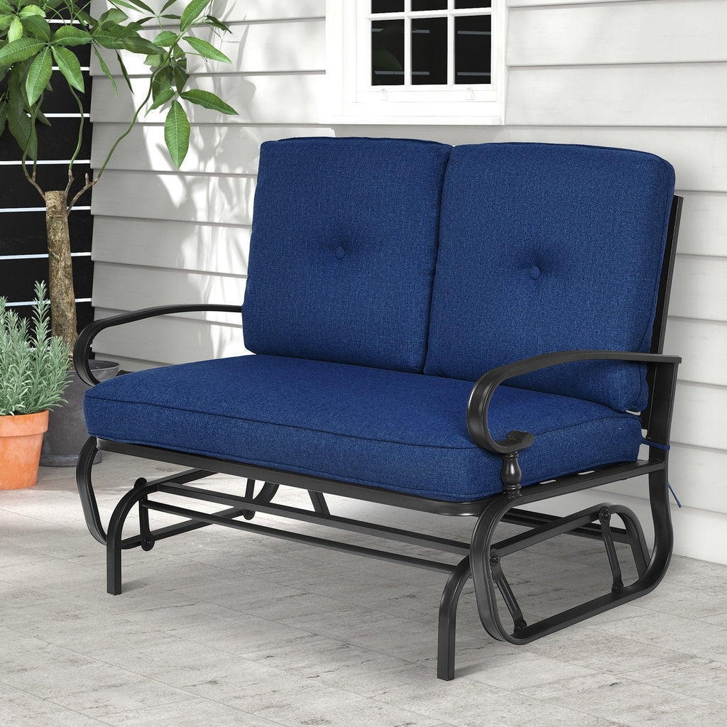 2 Seats Outdoor Swing Glider Chair with Comfortable Cushions-Beige