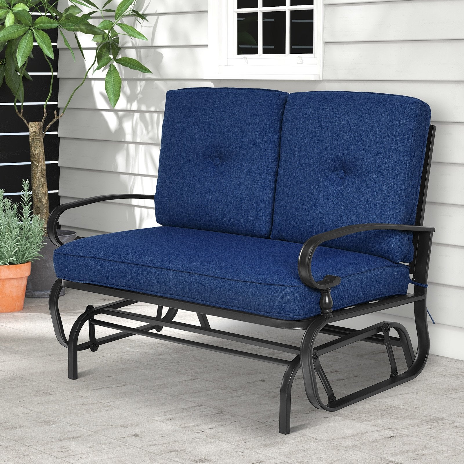 2 Seats Outdoor Swing Glider Chair with Comfortable Cushions-Beige