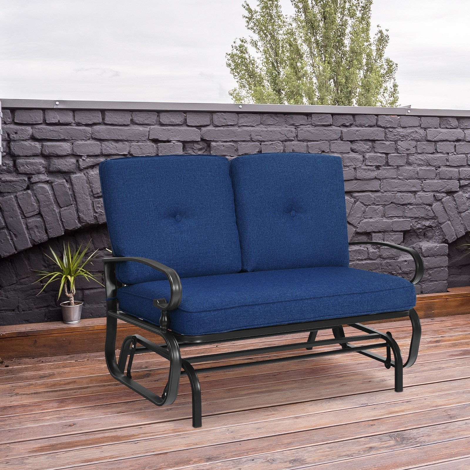 2 Seats Outdoor Swing Glider Chair with Comfortable Cushions-Beige