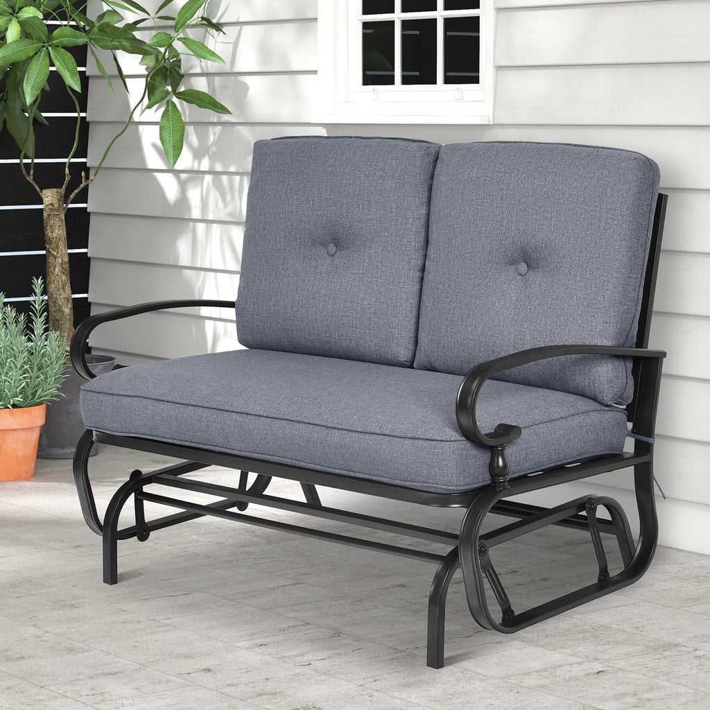 2 Seats Outdoor Swing Glider Chair with Comfortable Cushions-Beige