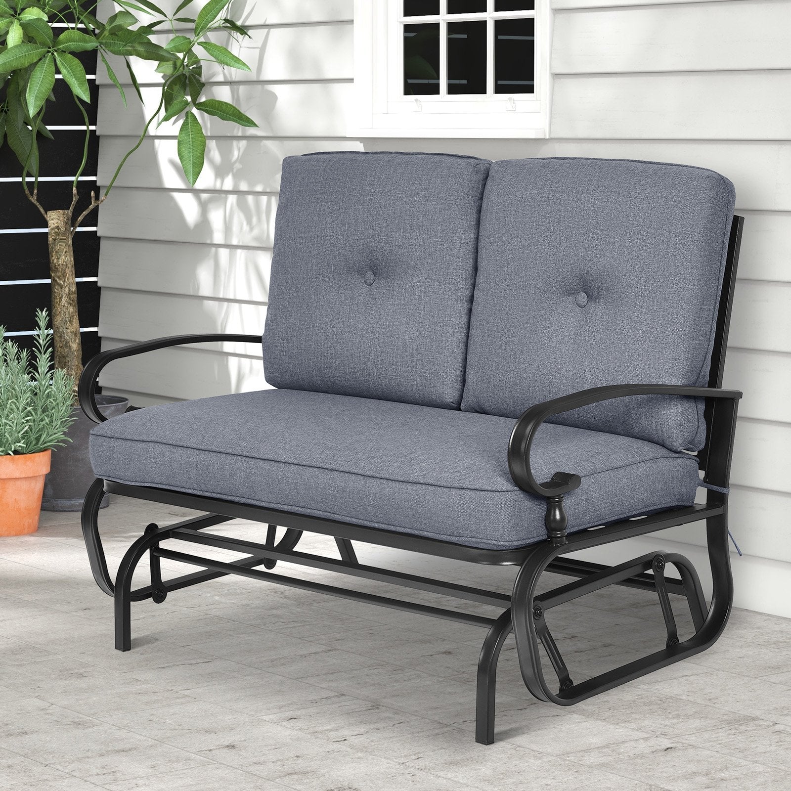 2 Seats Outdoor Swing Glider Chair with Comfortable Cushions-Beige