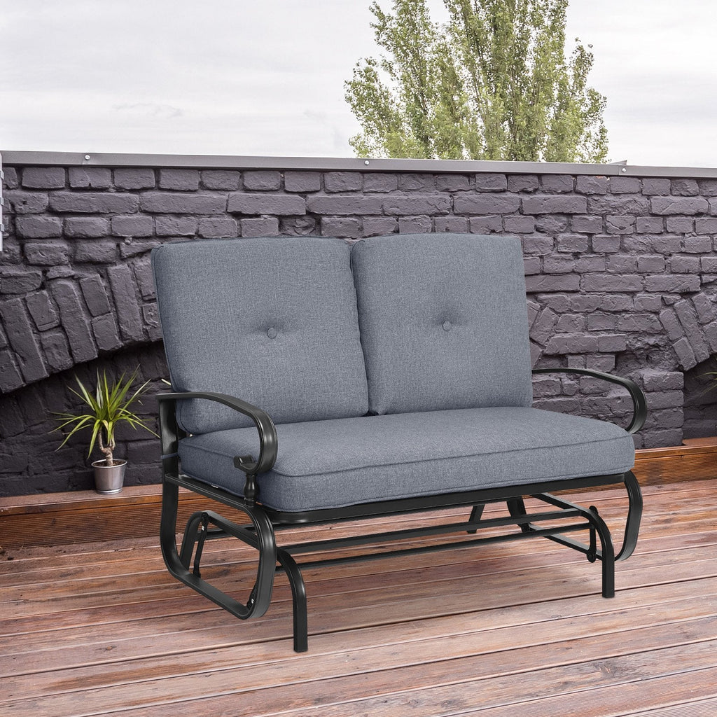 2 Seats Outdoor Swing Glider Chair with Comfortable Cushions-Beige